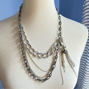 Express Multi-Metal Layered Necklace w/ Tassel – Glam Punk